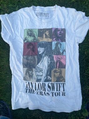 Taylor Swift White Tee with Multicolor Era Panels XS